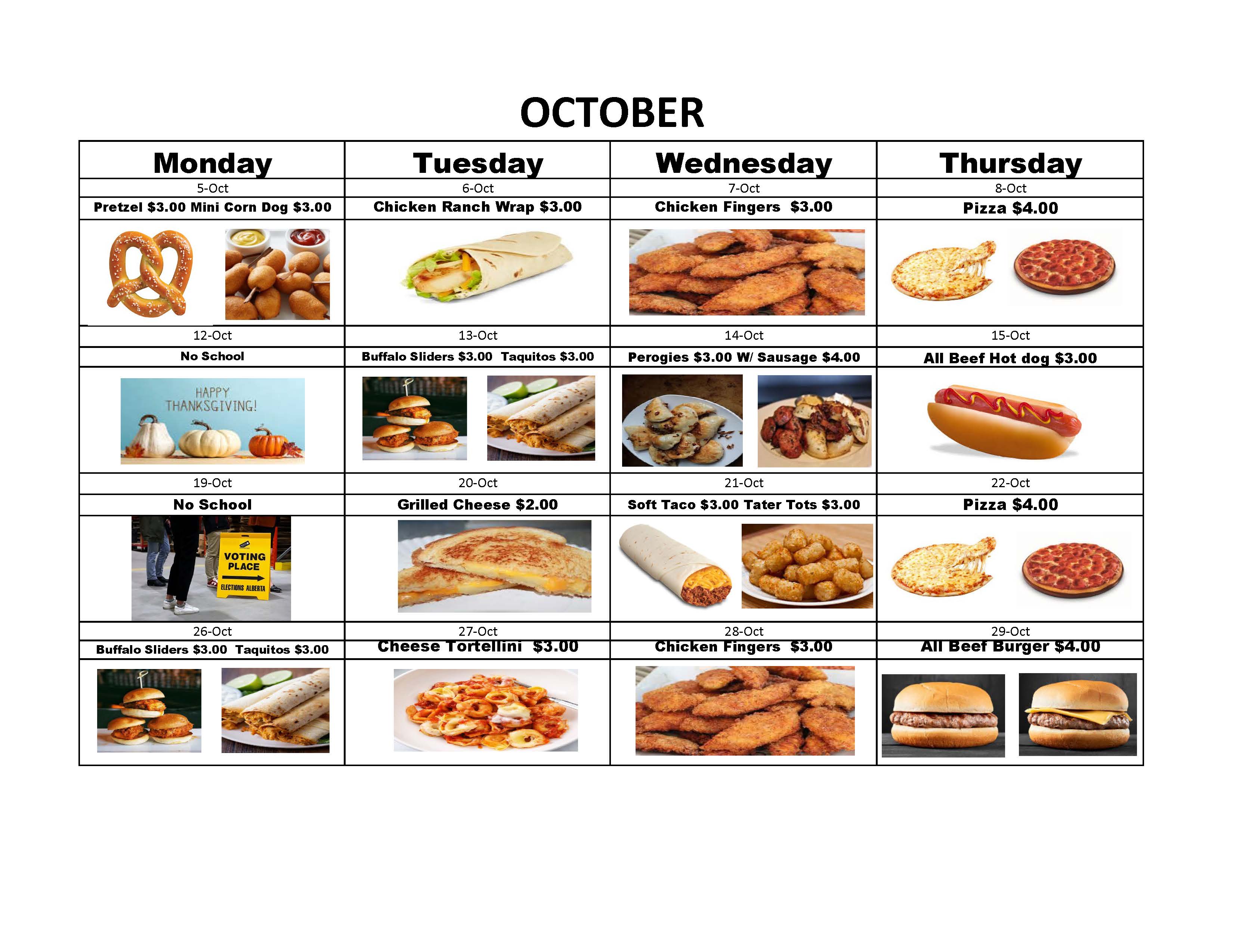 Monthly Menu October